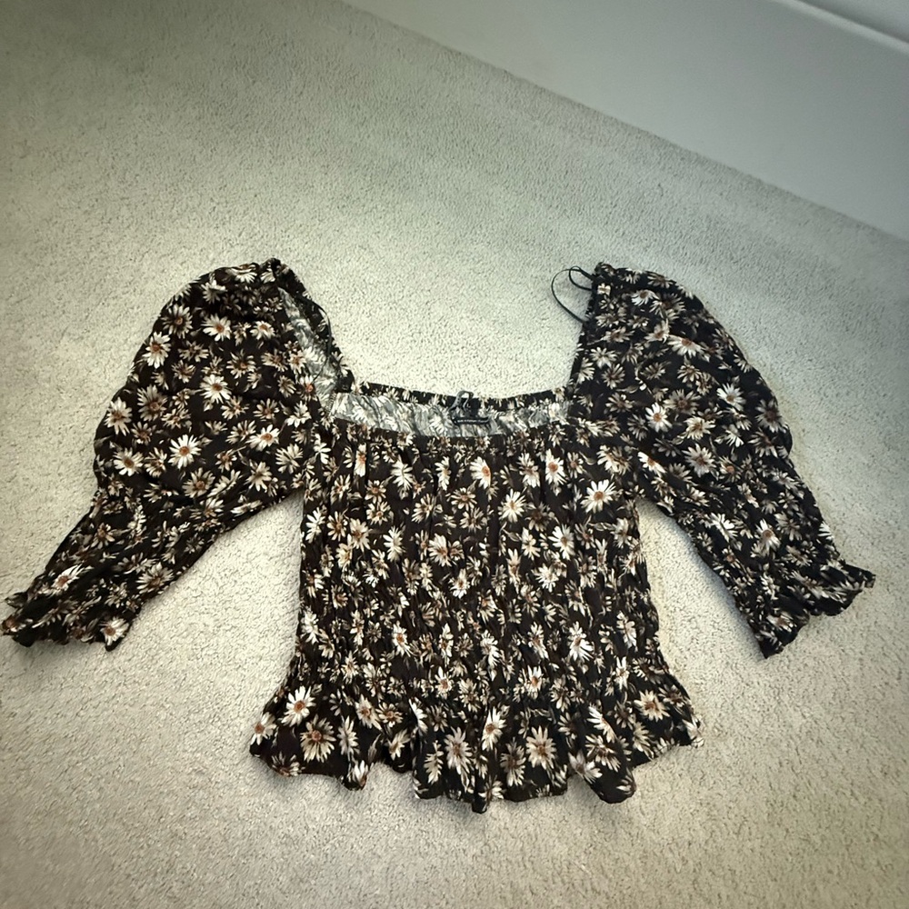 Urban Outfitters Black Floral Blouse with sunflowers